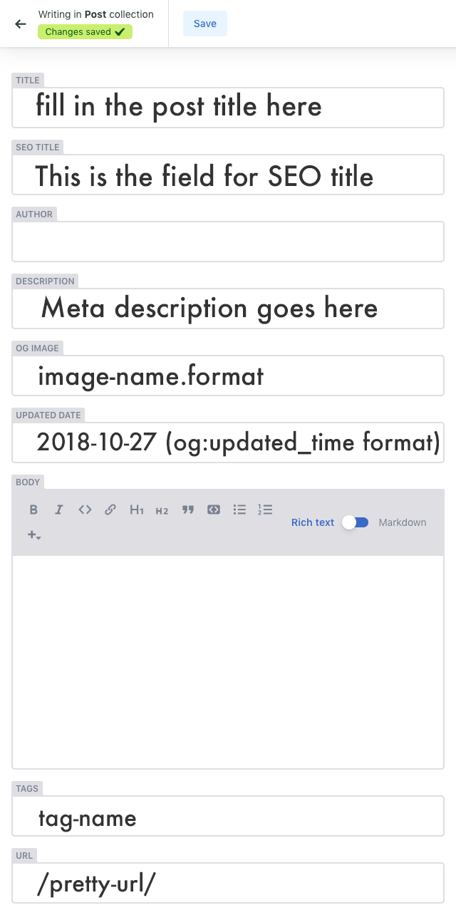 Netlify CMS dashboard