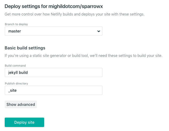 Netlify deploy settings for Jekyll